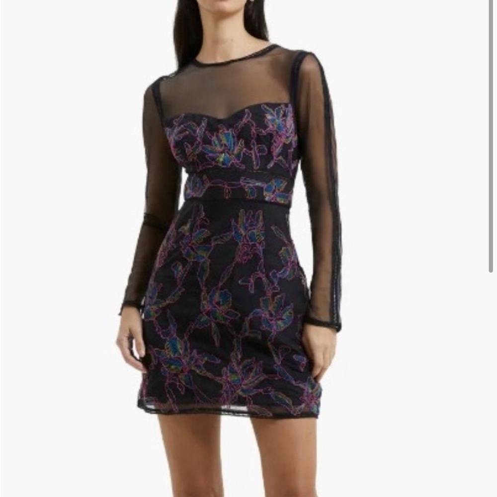 French Connection, Emilia Embroidered Long Sleeve Minidress Size:US 0